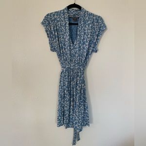 French Connection Women's Chalk Blue Bruna Jersey Wrap Neck Mini Dress Size 8.